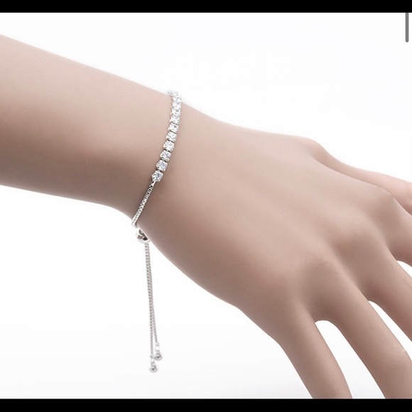 Silver CZ adjustable 1/2 moon tennis bracelet - Picture 2 of 4